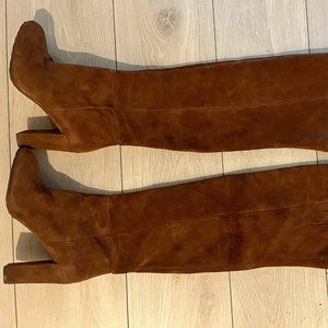 NEW NINE WEST SZ 7 7.5 OVER THE KNEE COGNAC BROWN SUEDE LEATHER BOOTS